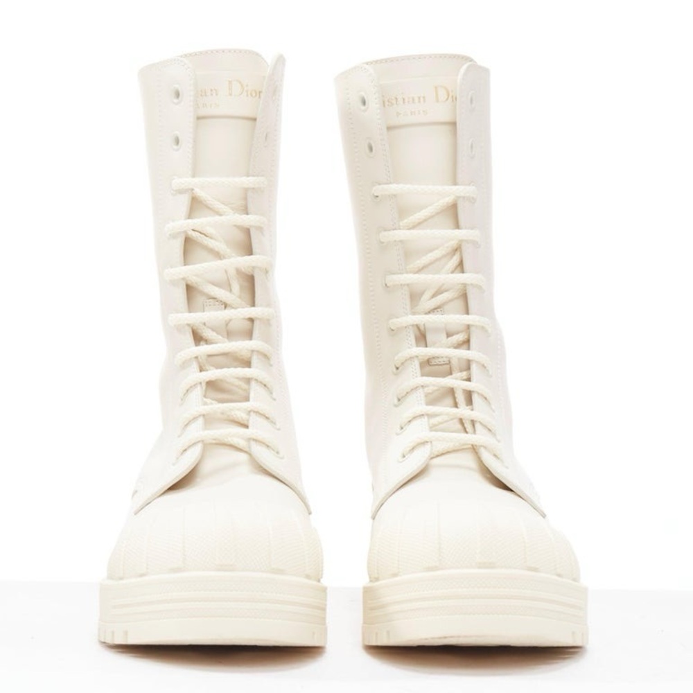 DIOR Dioriron cream CD logo back Rubber Cap Combat Boots
